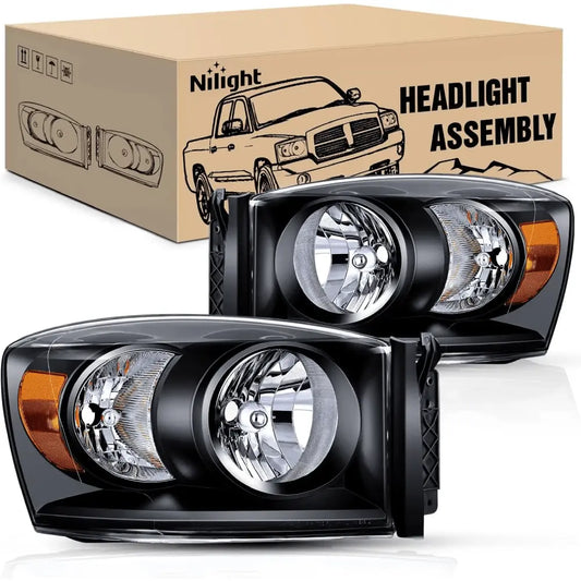 Headlight Assembly Headlight Assembly Black Case Amber Corner Clear Lens For 2007-2008 Ram 1500 | 2007-2009 Ram 2500/3500 (Pair)