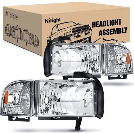 Headlight Assembly 1994-2002 RAM 1500 2500 3500 Headlight Assembly Chrome Case Amber Reflector