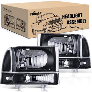 Headlight Assembly Black Case Corner Clear Lens For 1999-2004 F250 F350 F450 F550 (Pair) Nilight