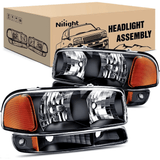 Headlight Assembly 1999-2006 GMC Sierra Yukon Headlight Assembly Black Case Amber Reflector