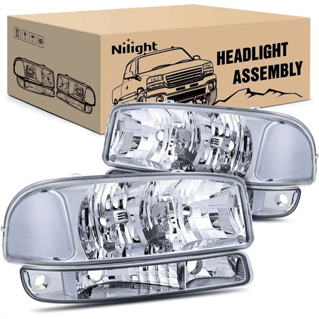 Headlight Assembly 1999-2006 GMC Sierra Yukon Headlight Assembly Chrome Case Clear Reflector