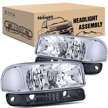 Headlight Assembly 1999-2006 GMC Sierra Yukon Headlight Assembly Chrome Case Clear Reflector Smoke Lens