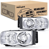 Headlight Assembly 2002-2005 Ram 1500 2500 3500 Headlight Assembly Chrome Case Clear Reflector