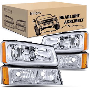 Headlight Assembly 2003-2006 Chevy Silverado Avalanche 1500 1500HD 2500 2500HD 3500 Headlight Assembly Chrome Case Amber Reflector