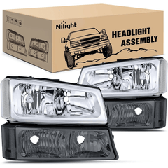 2003-2006 Chevy Silverado Avalanche 1500 1500HD 2500 2500HD 3500 Headlight Assembly Chrome Case Clear Reflector Smoke Lens