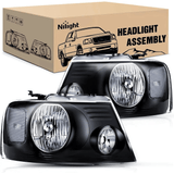 Headlight Assembly 2004-2008 Ford F150 2006-2008 Lincoln Mark LT Headlight Assembly Black Case Clear Reflector