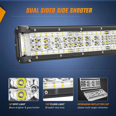 22 Inch 456W Side Shooter Quadruple Row Spot Flood LED Light Bar | 16AWG Wire 3Pin Switch Nilight