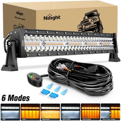 22 Inch 480W Amber White Strobe Triple Row Spot Flood Led Light Bar | 16AWG DT Wire