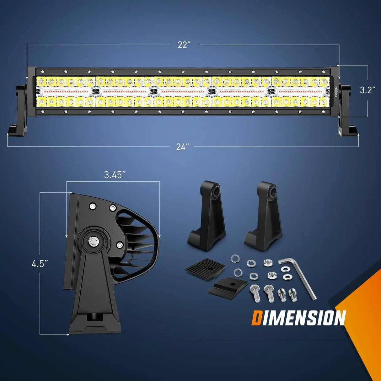 22 Inch 480W Amber White Strobe Triple Row Spot Flood Led Light Bar | 16AWG DT Wire Nilight