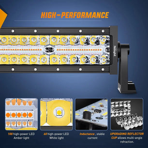 22 Inch 480W Triple Row Amber White Spot Flood LED Light Bar | 2Pcs 4 Inch 60W LED Pods | 16AWG DT Wire 3 Leads Nilight