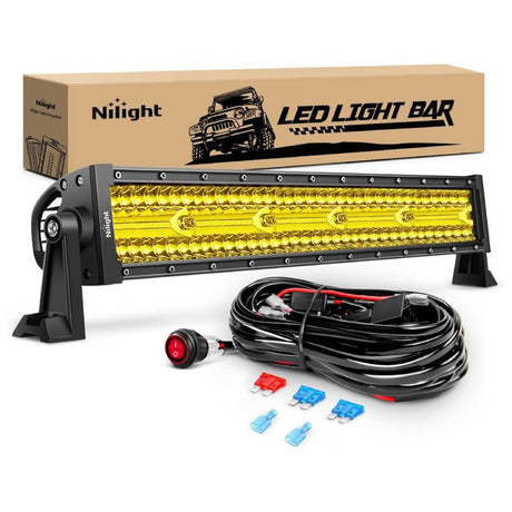 22 Inch 480W Triple Row Amber Spot Flood LED Light Bar With 16AWG Wiring Harness 3Pin Switch Nilight