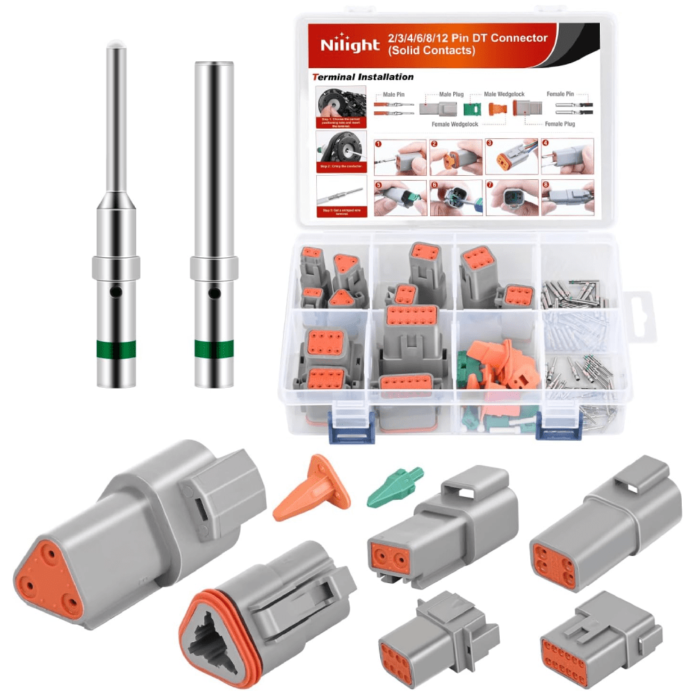 2 3 4 6 8 12 PIN DT Connector Kit 3 Sets Size 16 Solid Contacts Waterproof Male Female Terminal for 14-20 AWG DT Series Connector nilight