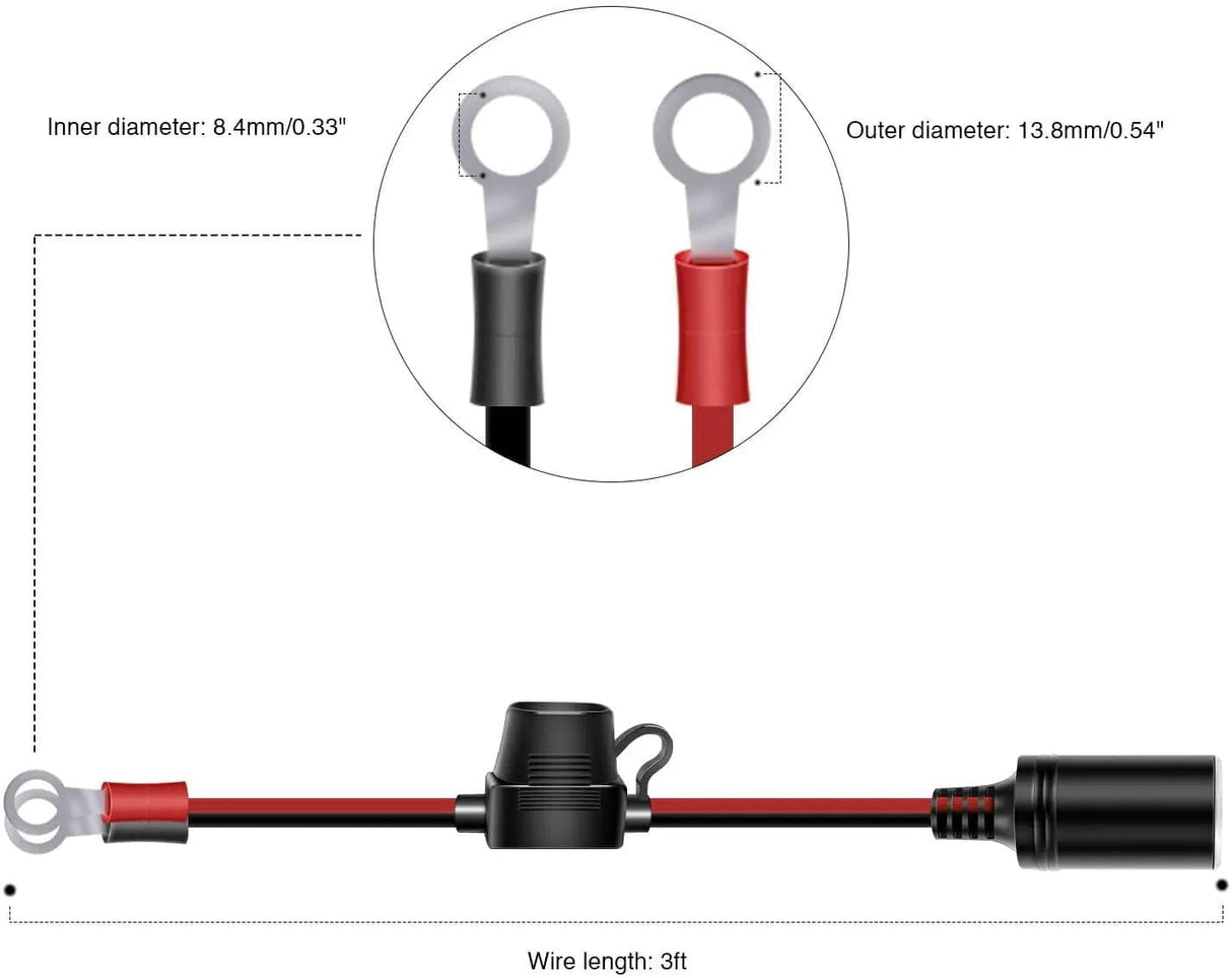 Wiring Harness Kit 6FT Cigarette Lighter Socket Extension Cord Cable 12V/24V (Red)