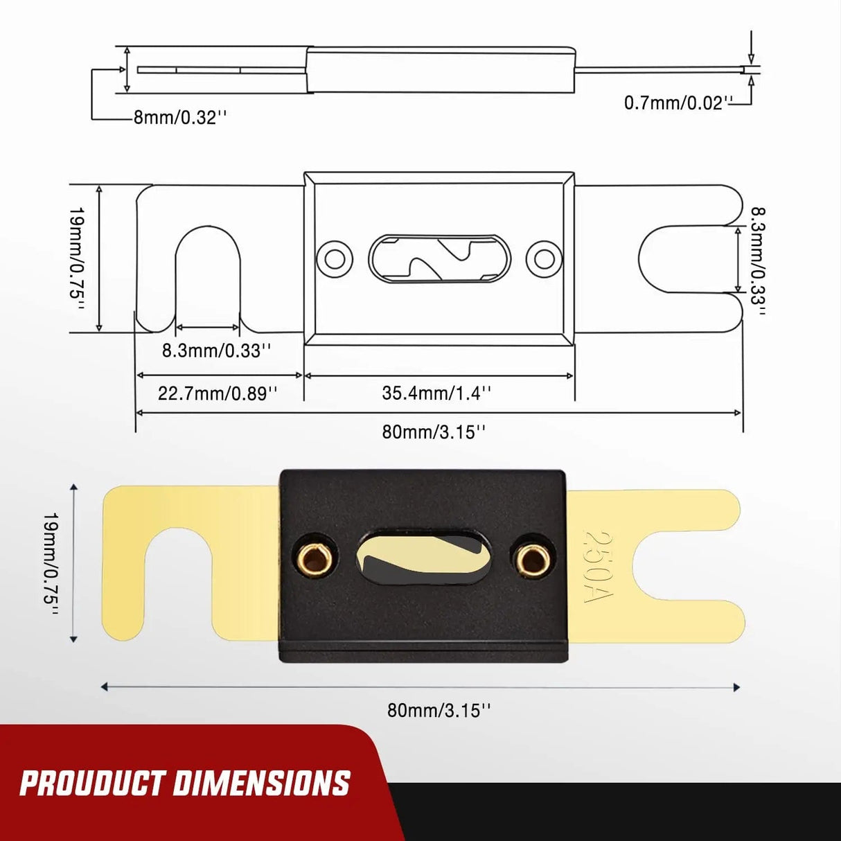 250A ANL Fuse with ANL Fuse Holder Nilight