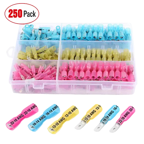 Accessories 250Pcs Heat Shrink Quick Disconnect Spade Connectors Male and Female