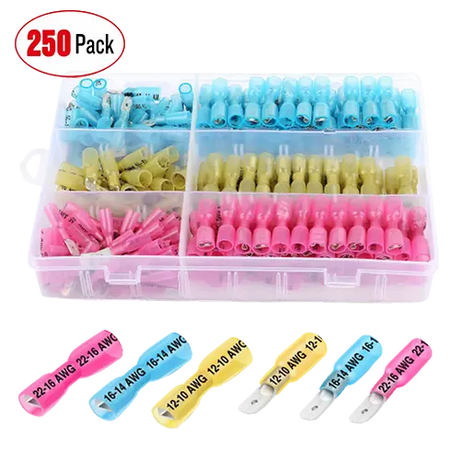 Accessories 250Pcs Heat Shrink Quick Disconnect Spade Connectors Male and Female