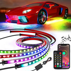 256Leds RGBIC Underglow Neon APP Remote Control Led Strip Light 4PCS