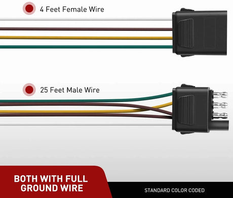 Wiring Harness Kit 25Ft Male 4Ft Female Trailer Wiring Harness