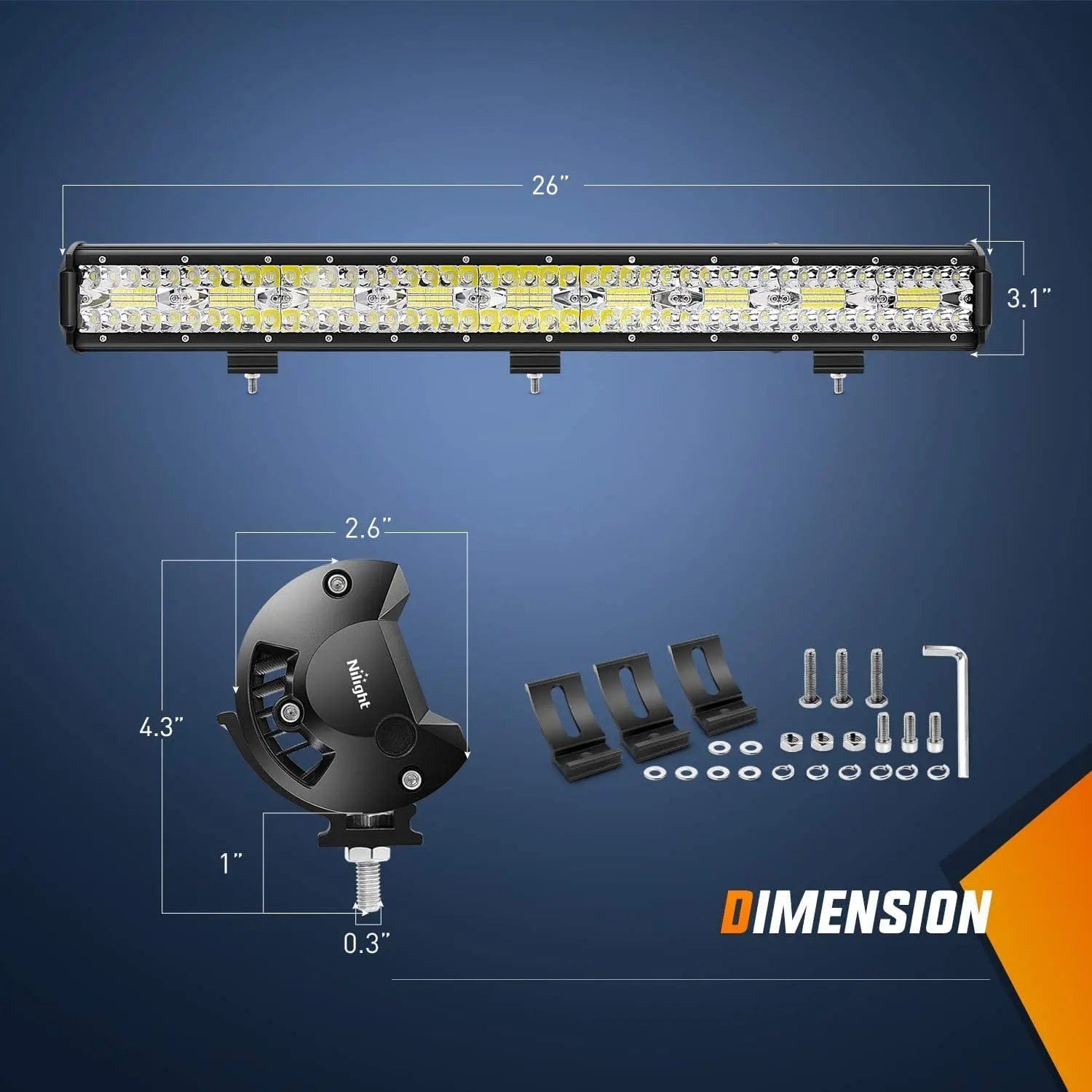 26 Inch 540W 50000LM Triple Row Spot Flood LED Light Bar | 14AWG Wire 5Pin Switch Nilight