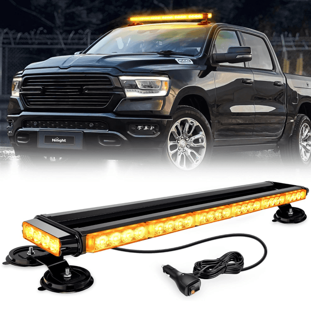 29.5 Inch Roof Top Amber Strobe Lights 56LED Hazard Emergency Warning Light Bar Magnetic Mount Nilight