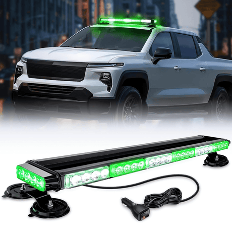 29.5 Inch Roof Top Green White Strobe Lights 56LED Hazard Emergency Warning Light Bar Magnetic Mount Nilight