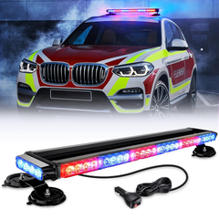 29.5 Inch Roof Top Red Blue Strobe Lights 56LED Hazard Emergency Warning Light Bar Magnetic Mount