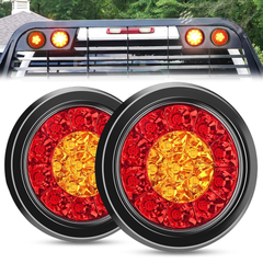 4 Inch Red Amber Round 16Leds Tail Light Flush Mount Grommet (Pair)