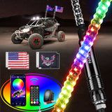 LED Whip Light 2Pcs 3FT Spiral Antenna Bluetooth Remote App Control Led Whip Light | 10FT Wire 5Pin Switch