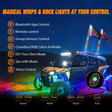 2Pcs 4FT Spiral Antenna Bluetooth Remote App Control Led Whip Light | 4Pcs RGB Rock Lights | Wire 5Pin Switch Kits Nilight