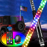 Motor Vehicle Lighting 2Pcs 5FT Spiral Antenna Led Whip Light RF Remote Control | 8.6FT Wire 5Pin Switch