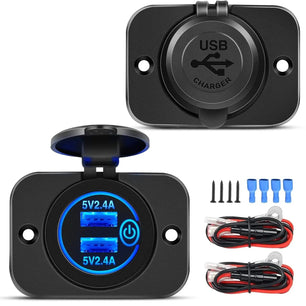 2Pcs 5V 4.8A Dual USB Output Car Charger with LED Voltmeter Nilight