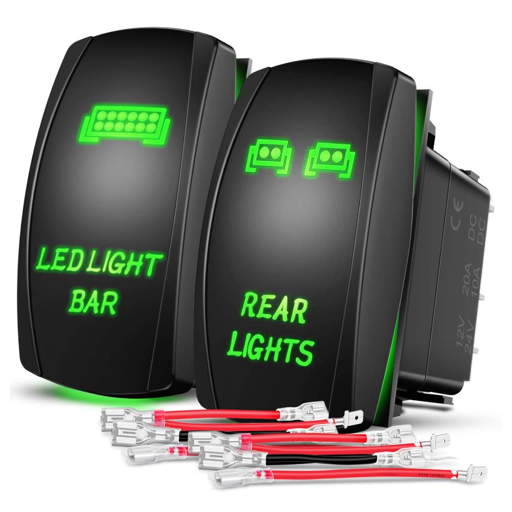 2pcs 5pin Laser Onoff Led Light Bar Rear Lights Rocker Switch Green Nilight 6221