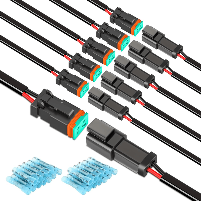 2 Pin DT Connectors 16AWG 6 Kits Male and Female Electrical Connector Waterproof Plug and Play w/Heat Shrink Butt Terminals nilight