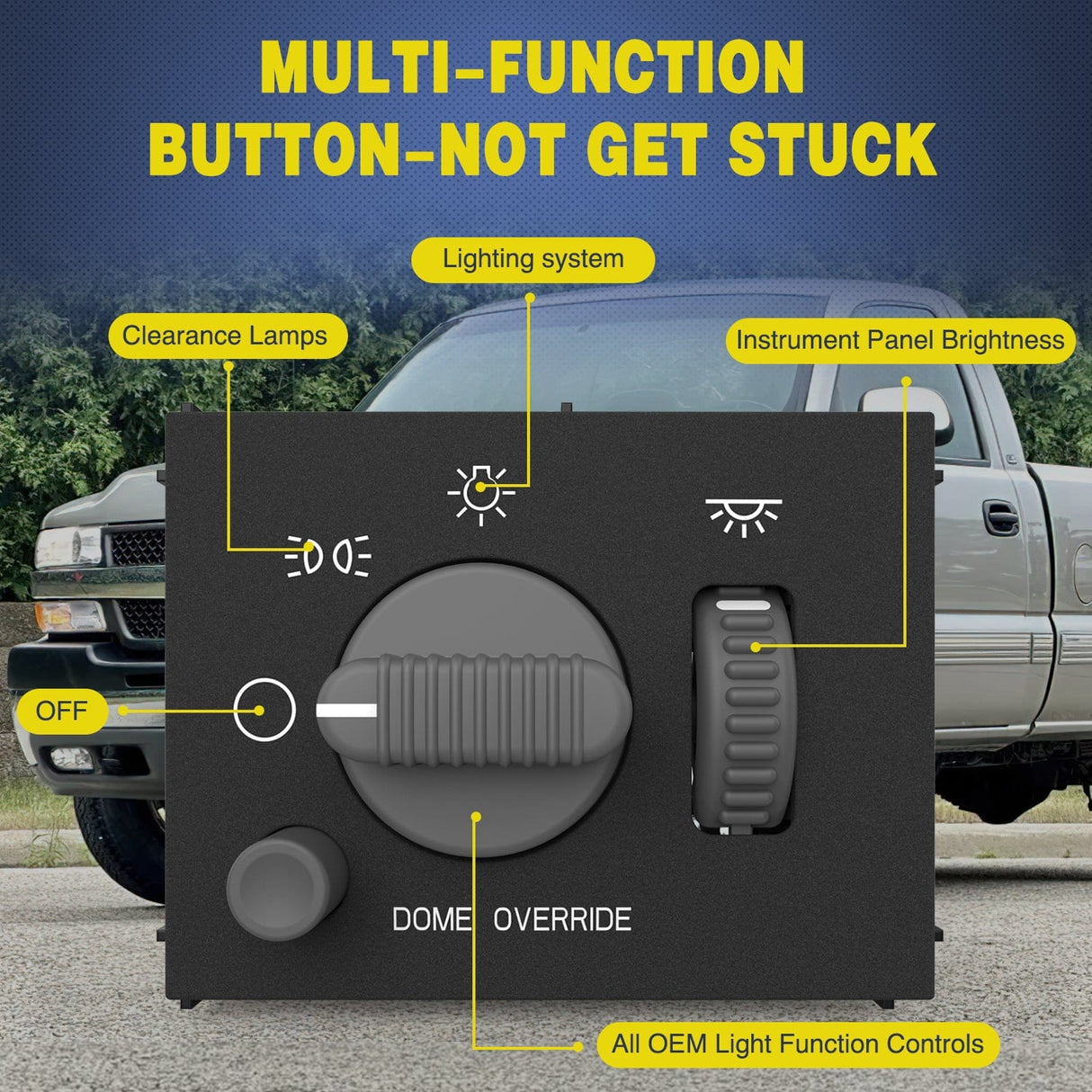 Headlight Dimmer Switch with Yellowish LED Light Compatible with 1999-2002 Chevy Silverado 1500 2500 3500 Suburban 1500 2500 Tahoe 1999-2002 GMC Sierra 1500 2500 Nilight