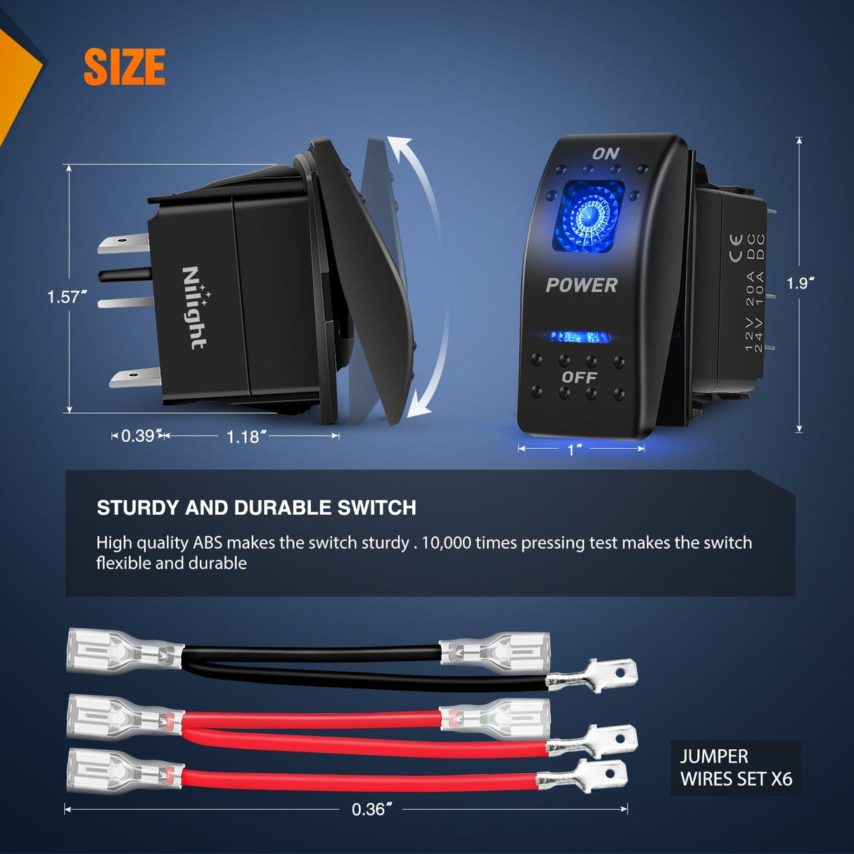 Rocker Switches On Off 5PIN SPST LED Light Switches with Blue Backlit 12V/24V