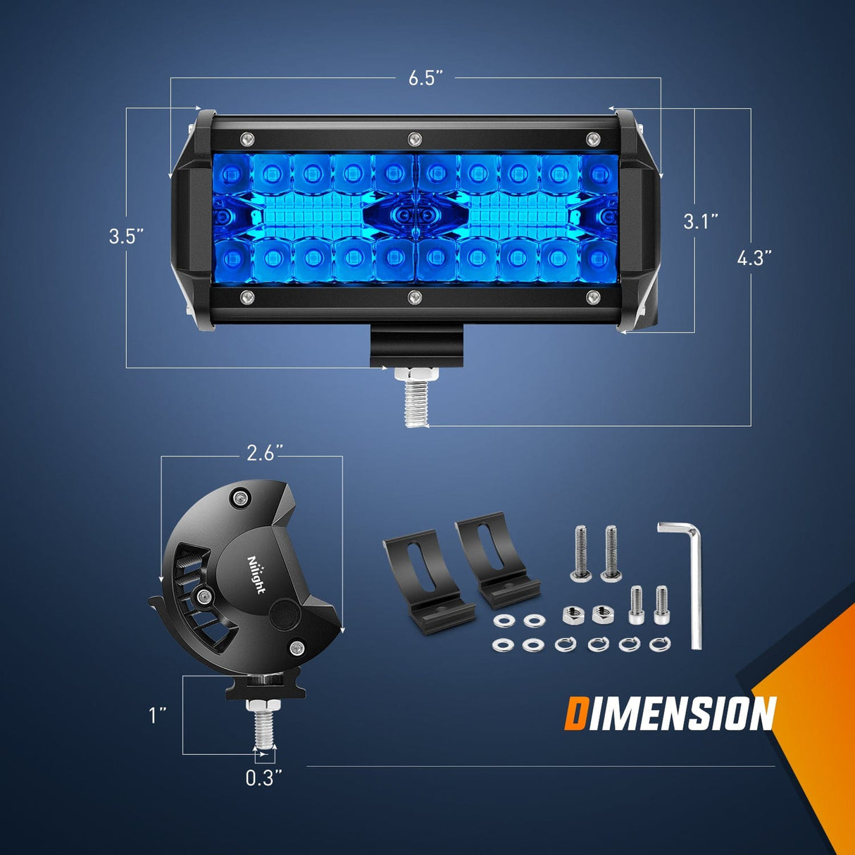 6.5 Inch 120W Triple Row Spot Blue Led Pods (Pair) Nilight