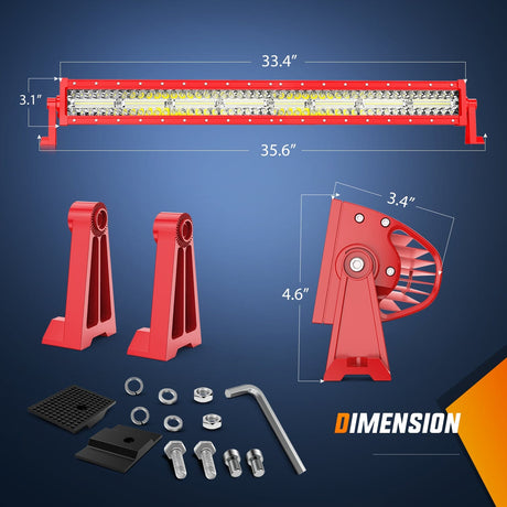 22 Inch 420W Triple Row Red Case Spot Flood LED Light Bar | 16AWG Wire 3Pin Switch Nilight