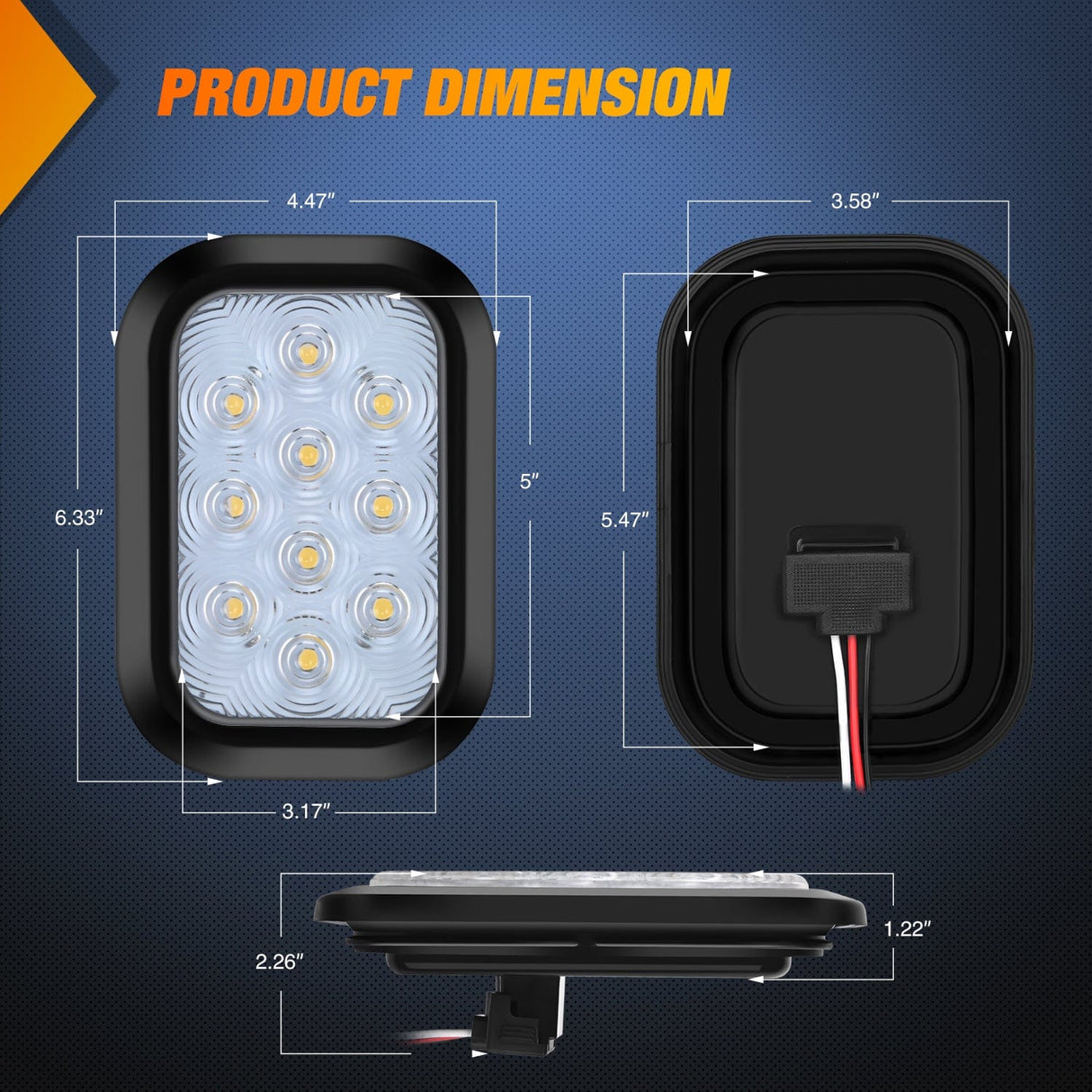 2 Pcs 5 X 3 Inch 24 Led White Rectangular Trailer Tail Light Nilight