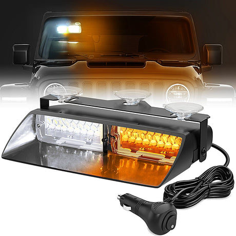 8 Inch 16 Leds Windshield Hazard Amber White Strobe Light Nilight