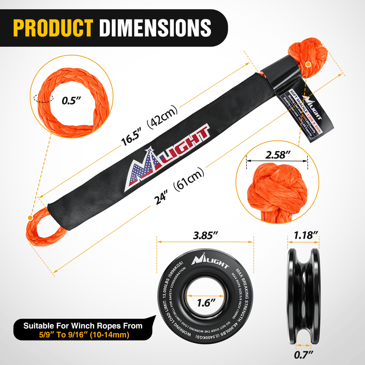 1/2inch x 24inch Synthetic Soft Shackle & Recovery Ring Kit Nilight