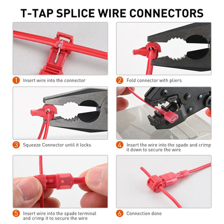 120PCS/60 Pairs Quick Splice Disconnect Wire Terminals T-Tap Spade Wire Connectors Red Nilight