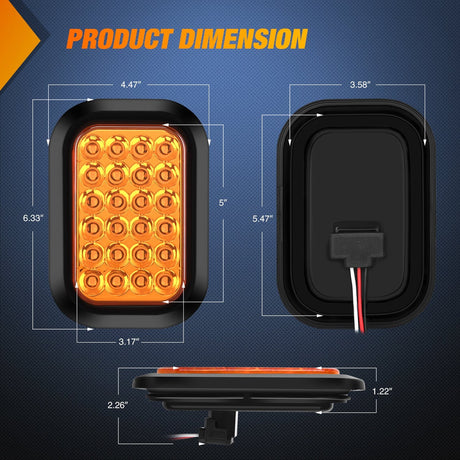 2 Pcs 5 X 3 Inch 24 Led Amber Rectangular Trailer Tail Light Nilight