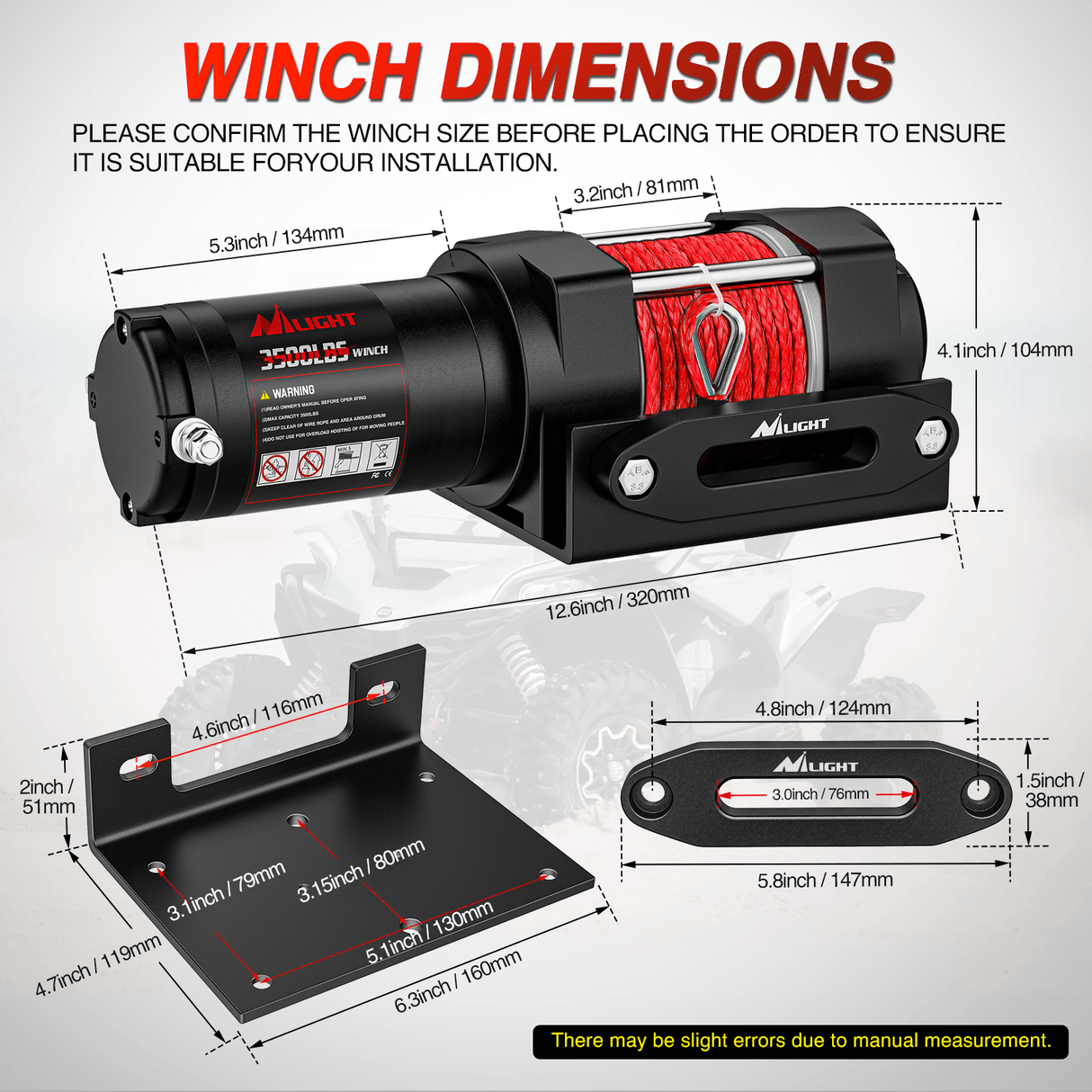 3500 lb ATV/UTV Electric Winch Kit With Synthetic Winch Rope Nilight