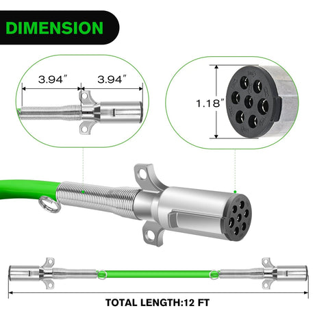 12ft 7 Way to 6 Way Trailer Plug Adapter Nilight