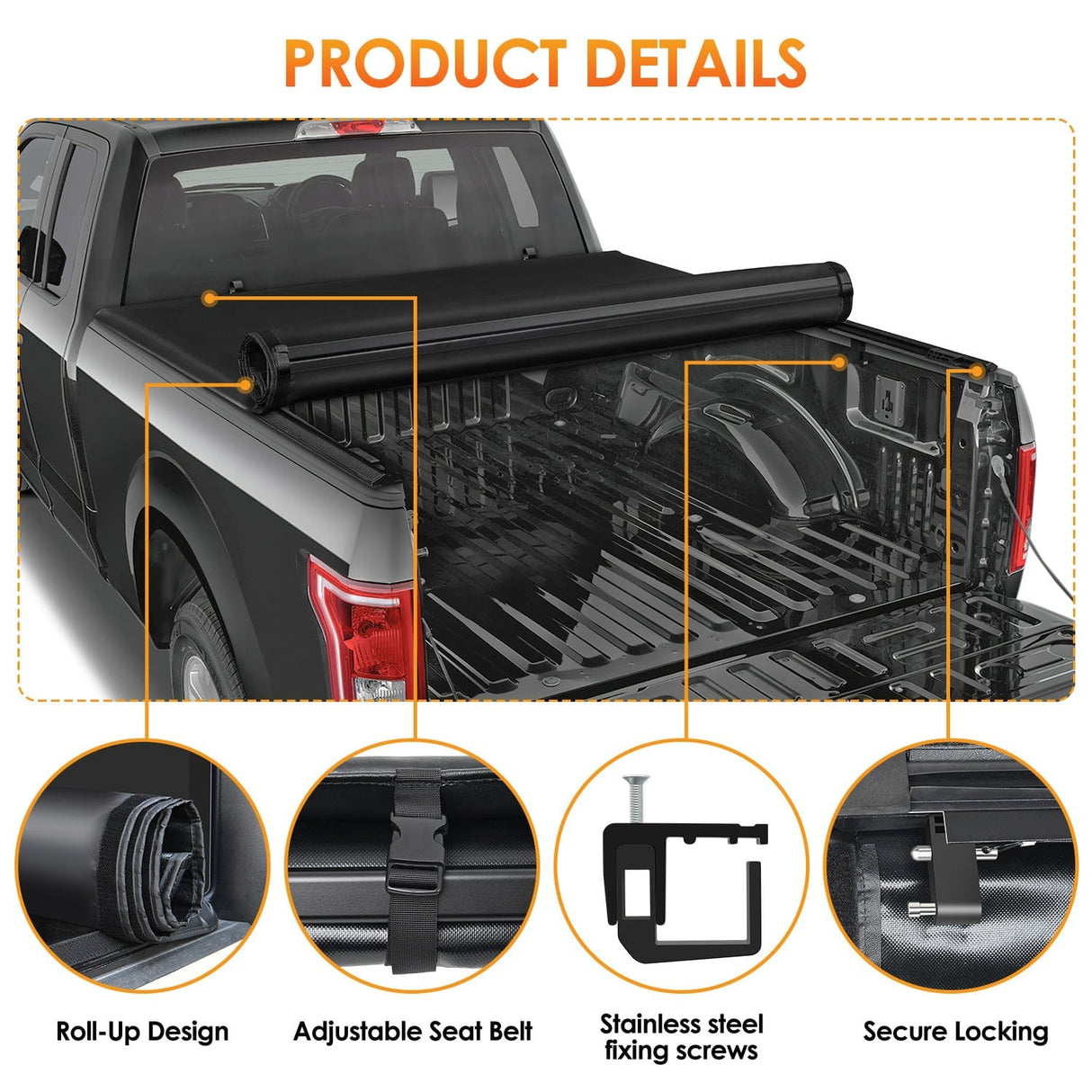 6ft Soft Roll Up Truck Bed Cover for Toyota Tacoma 2005-2015 Nilight