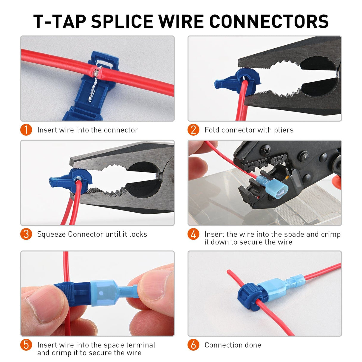 120PCS/60 Pairs Quick Splice Disconnect Wire Terminals T-Tap Spade Wire Connectors Bule 16-14 AWG Male Female Self-Stripping Kit Nilight