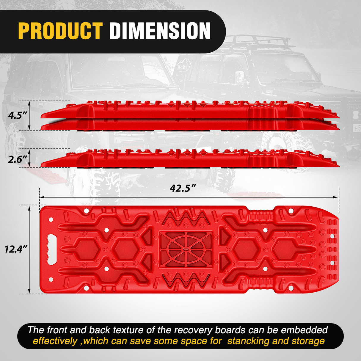 Off-Road Recovery Traction Boards For 4WD 4X4 with Jack Lift & Carry Bag (Red) 