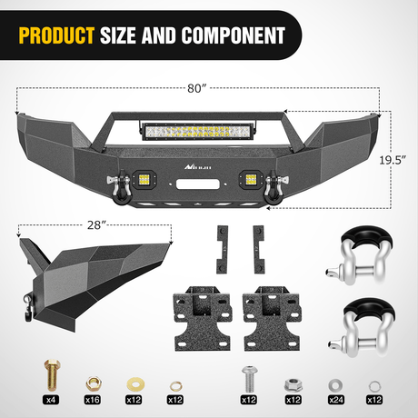 Front Bumper for 2016-2018 Chevy Silverado 1500 Pickup Trucks Textured Black Solid Steel Off-road with 120W Light Bar 18w Pods Nilight