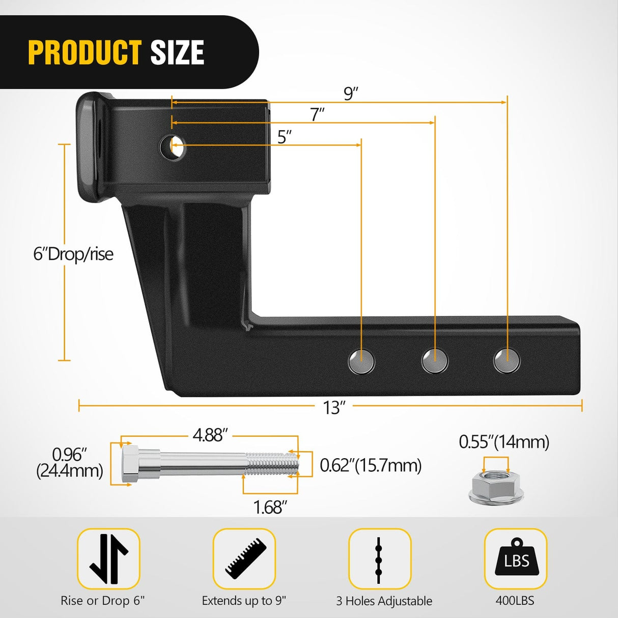 2 Inch Trailer Dual Hitch Receiver with 6Inch Rise or Drop Nilight