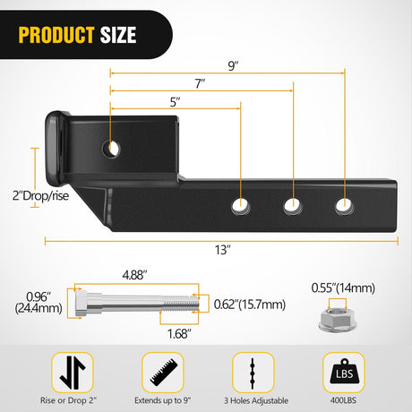 2 Inch Trailer Dual Hitch Receiver with 2Inch Rise or Drop Nilight